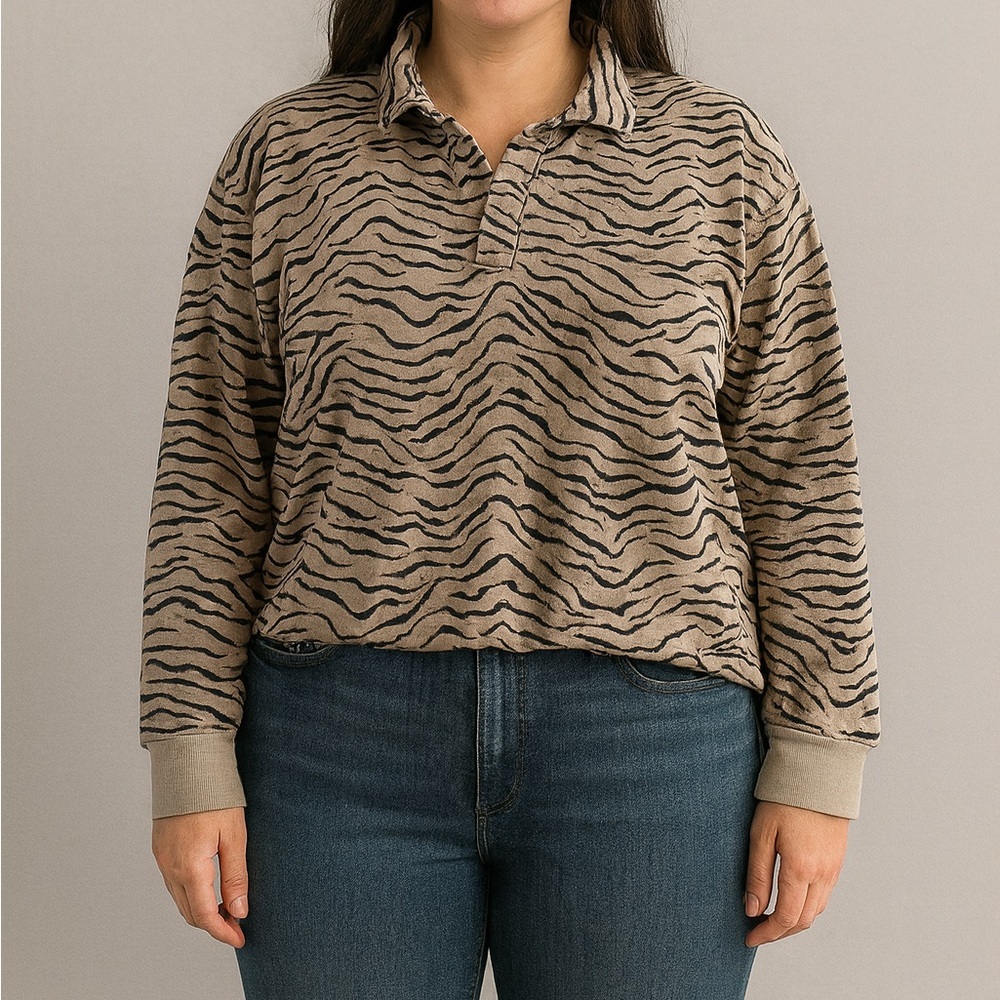 Jane & Delancey Size Large Long-Sleeve Zebra Printed Top.